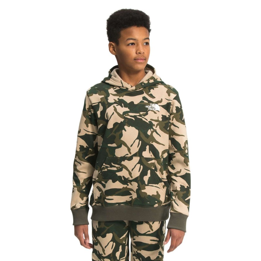 Kids * | The North Face Boys Printed Camp Fleece Pullover Hoodie Online Sales New Taupe Green Explorer Camo Print